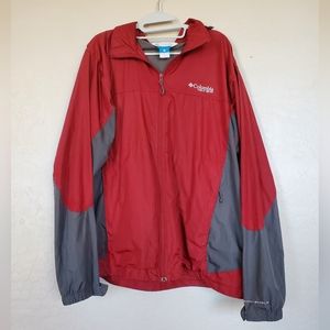Columbia Field Gear Red & Gray Zip Up Hooded Windbreaker Jacket Size X-Large